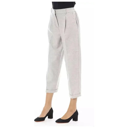 Alpha Studio Gray Wool Women Trouser 1728,67345744032,Alpha Studio,Casual Pants - Pants - Clothing,Clothing,Gray,IT48|XXL,Jeans & Pants - Women - Clothing,New with tags,Pants - Clothing,Women,Women - Clothing