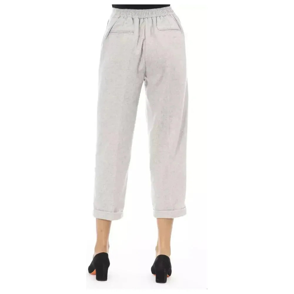 Alpha Studio Gray Wool Women Trouser 1728,67345744032,Alpha Studio,Casual Pants - Pants - Clothing,Clothing,Gray,IT48|XXL,Jeans & Pants - Women - Clothing,New with tags,Pants - Clothing,Women,Women - Clothing