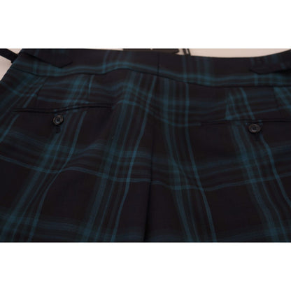 Dolce & Gabbana Blue Purple Plaid Wool Trousers Pants
