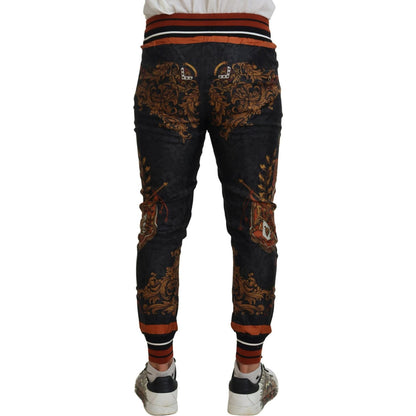 Dolce & Gabbana Gray Silk Baroque Crown Trousers Sport Pants
