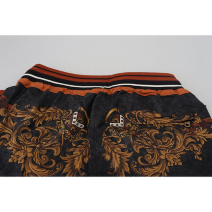 Dolce & Gabbana Gray Silk Baroque Crown Trousers Sport Pants