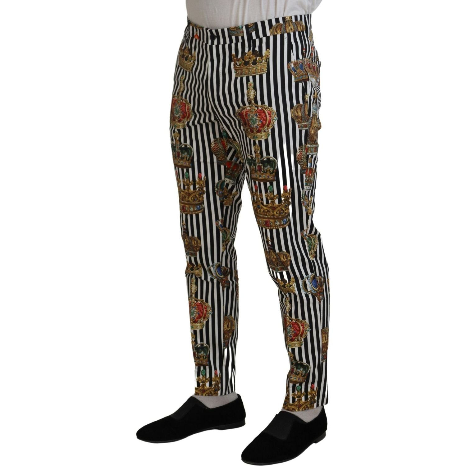 Dolce & Gabbana White Cotton Stretch Crown Trouser Pants