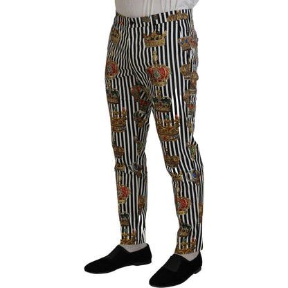 Dolce & Gabbana White Cotton Stretch Crown Trouser Pants