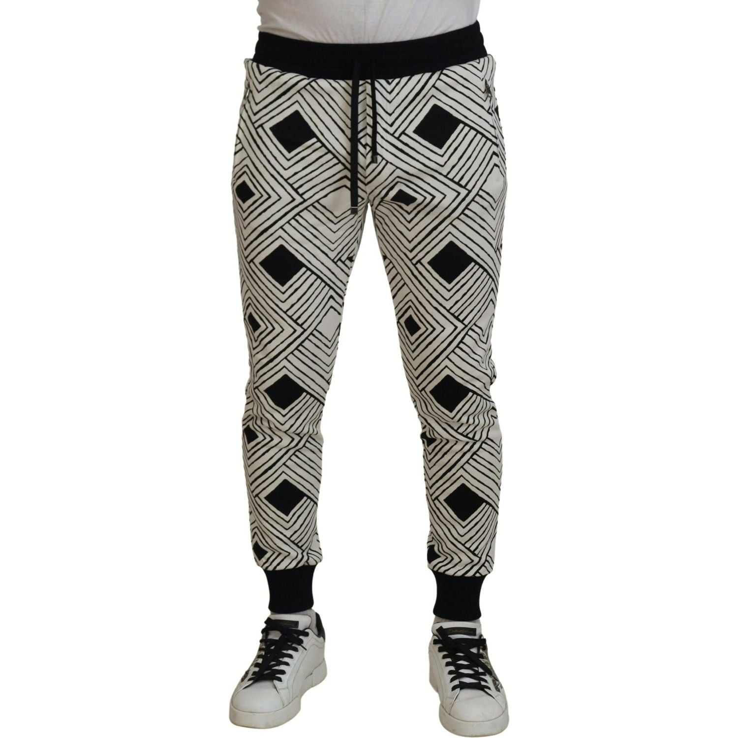 Dolce & Gabbana Black White Cotton Trousers Sport Pants