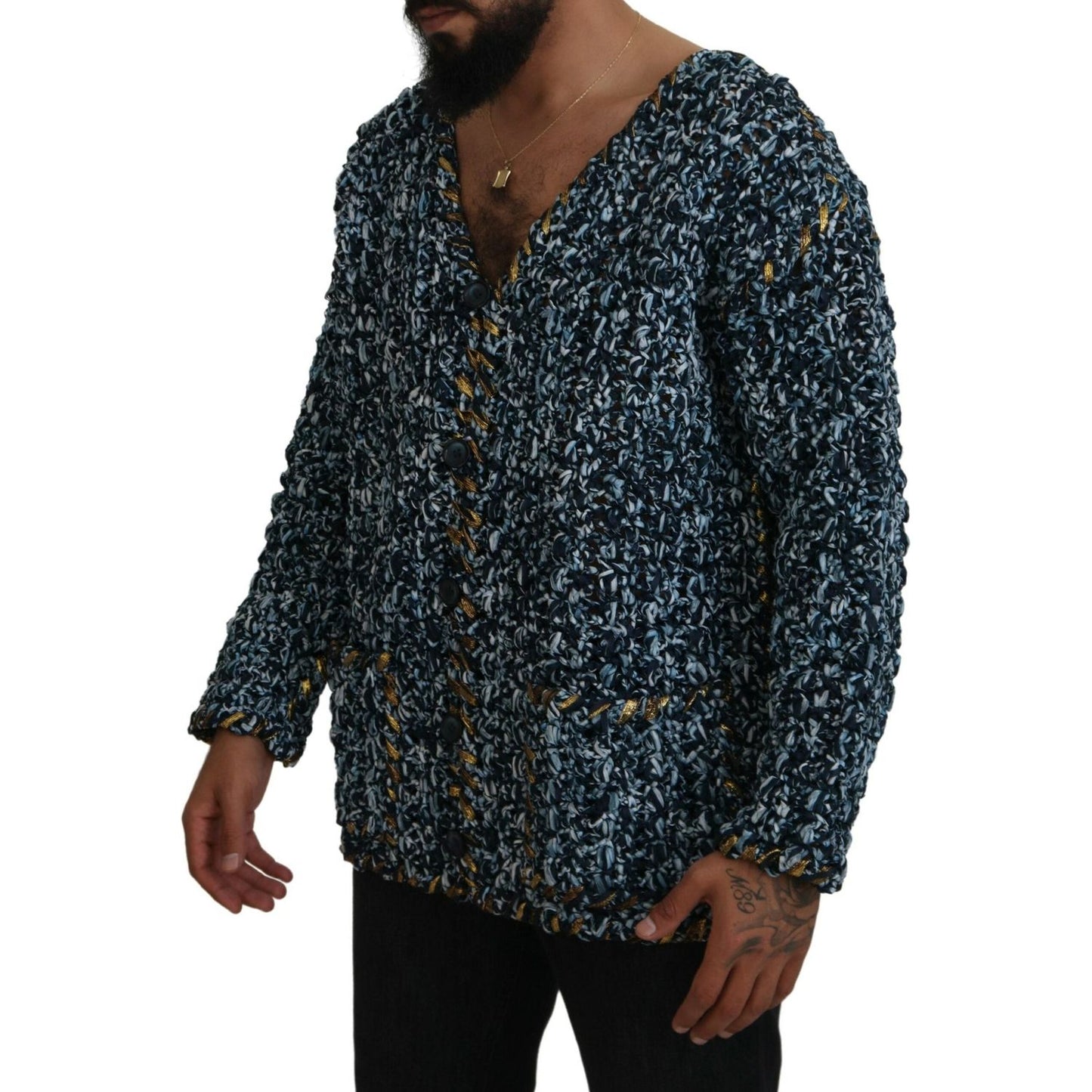 Dolce & Gabbana Blue Button Cardigan Fatto A Mano Sweater