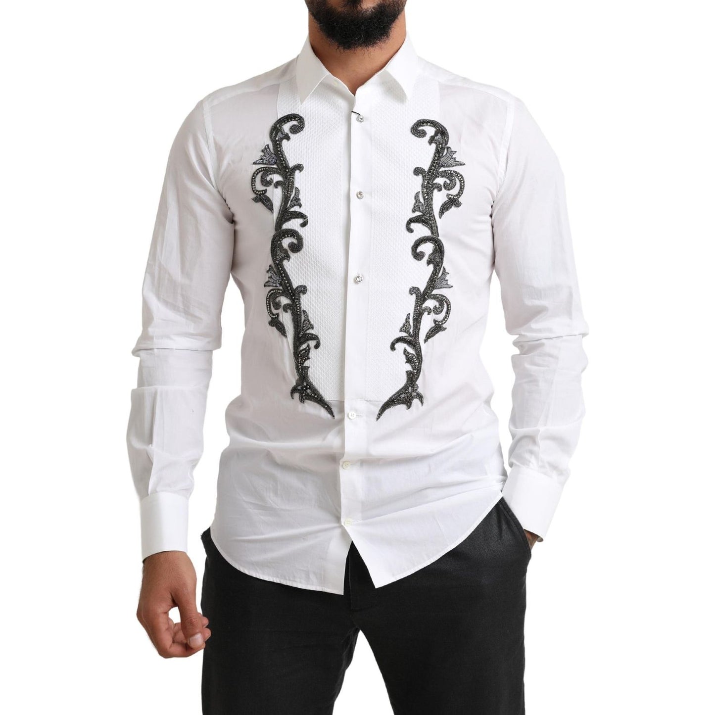 Dolce & Gabbana Italian Designer Slim Fit Tuxedo Shirt Dolce & Gabbana