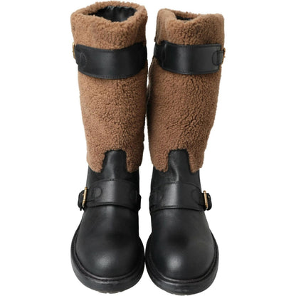 Dolce & Gabbana Black Leather Brown Shearling Boots 1728,18% PL,67345645728,76% Leather,Black,Boots - Men - Shoes,Boots - Shoes,Dolce & Gabbana,EU39/US6,EU46/US13,Material: 6% Elastane,Men,Men - Shoes,New with tags,Over The Knee - Boots - Shoes,Shoes