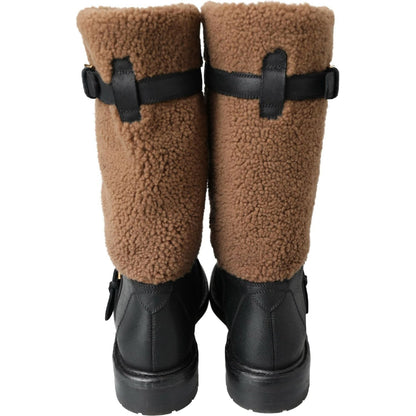 Dolce & Gabbana Black Leather Brown Shearling Boots 1728,18% PL,67345645728,76% Leather,Black,Boots - Men - Shoes,Boots - Shoes,Dolce & Gabbana,EU39/US6,EU46/US13,Material: 6% Elastane,Men,Men - Shoes,New with tags,Over The Knee - Boots - Shoes,Shoes