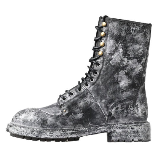 Dolce & Gabbana Chic Black Lace-Up Boots with Gray White Fade Dolce & Gabbana