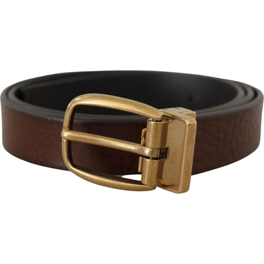 Dolce & Gabbana Elegant Brown Leather Belt with Logo Buckle Dolce & Gabbana