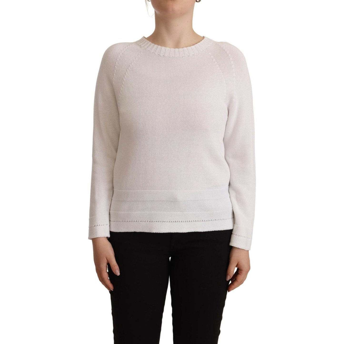 Alpha Studio White Long Sleeves Crewneck Pullover Sweater Alpha Studio