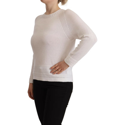 Alpha Studio White Long Sleeves Crewneck Pullover Sweater Alpha Studio