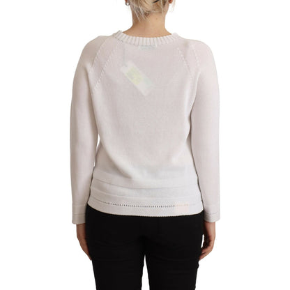 Alpha Studio White Long Sleeves Crewneck Pullover Sweater Alpha Studio