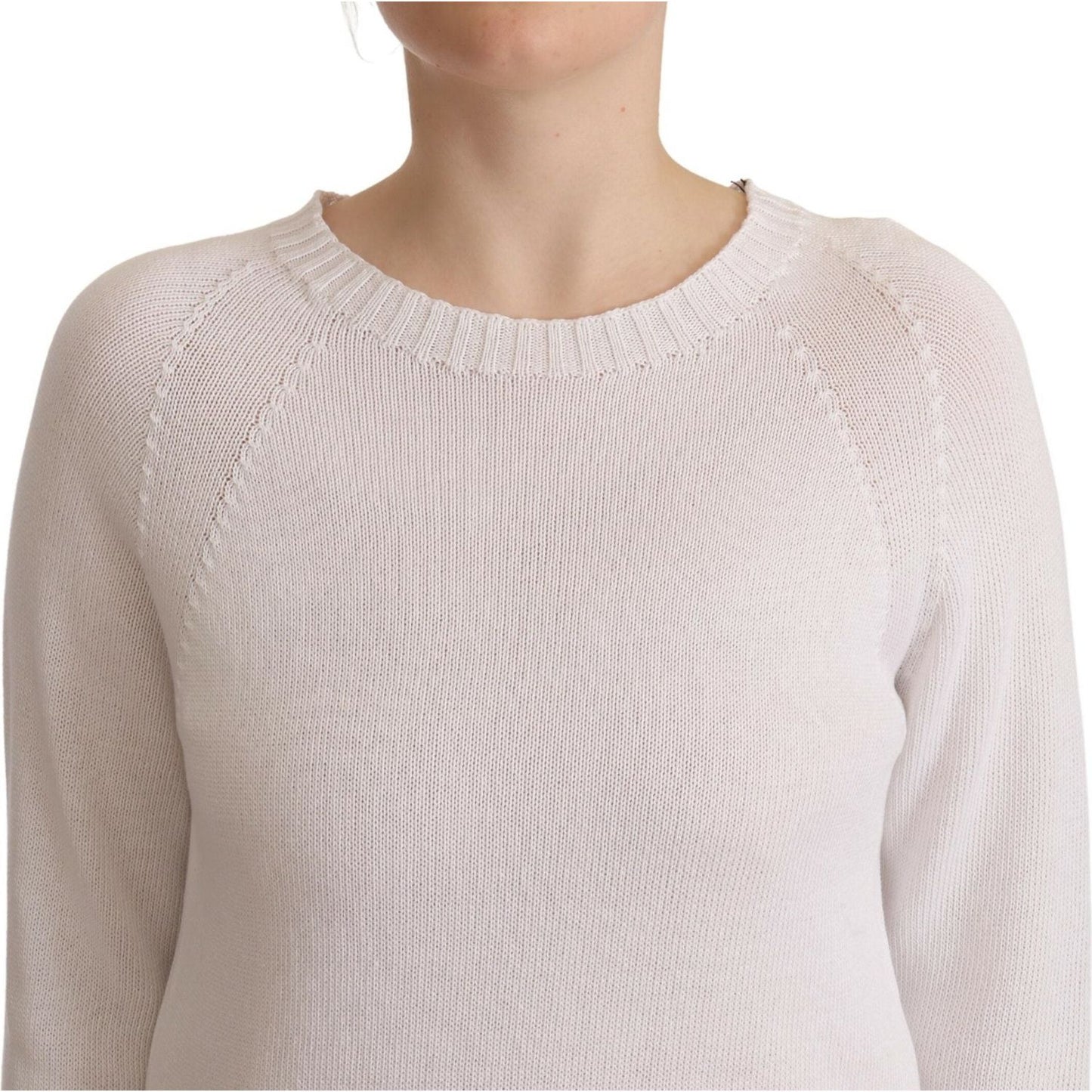 Alpha Studio White Long Sleeves Crewneck Pullover Sweater Alpha Studio