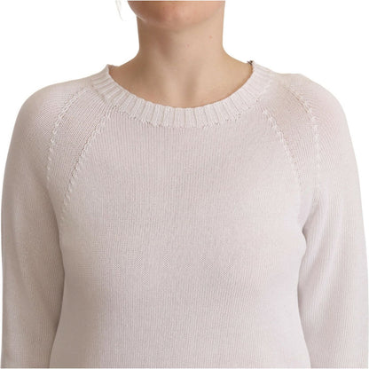 Alpha Studio White Long Sleeves Crewneck Pullover Sweater Alpha Studio