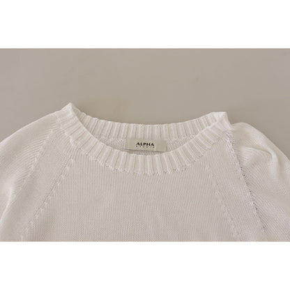 Alpha Studio White Long Sleeves Crewneck Pullover Sweater Alpha Studio