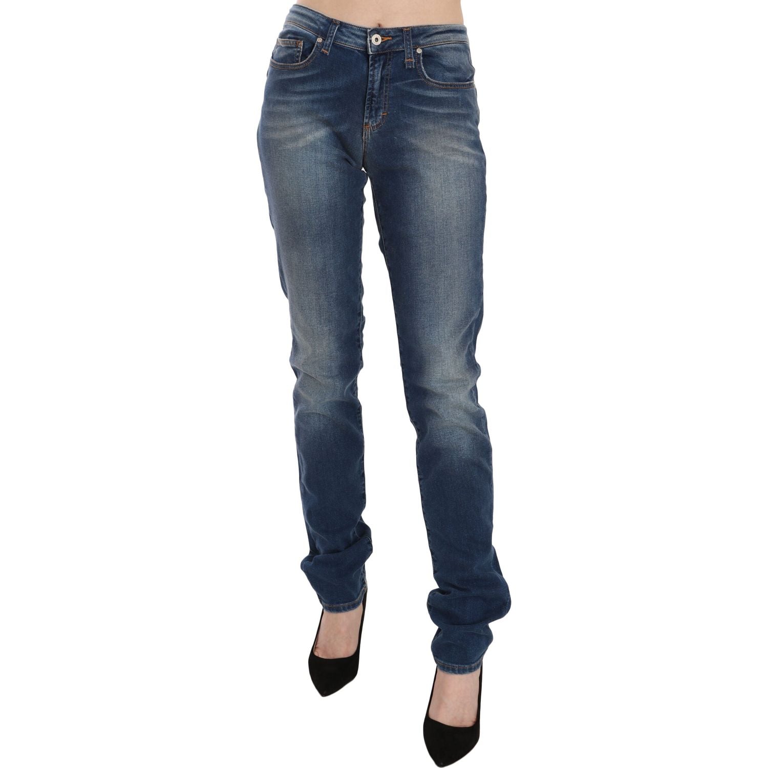 Fiorucci Blue Washed Mid Waist Slim Fit Denim Jeans