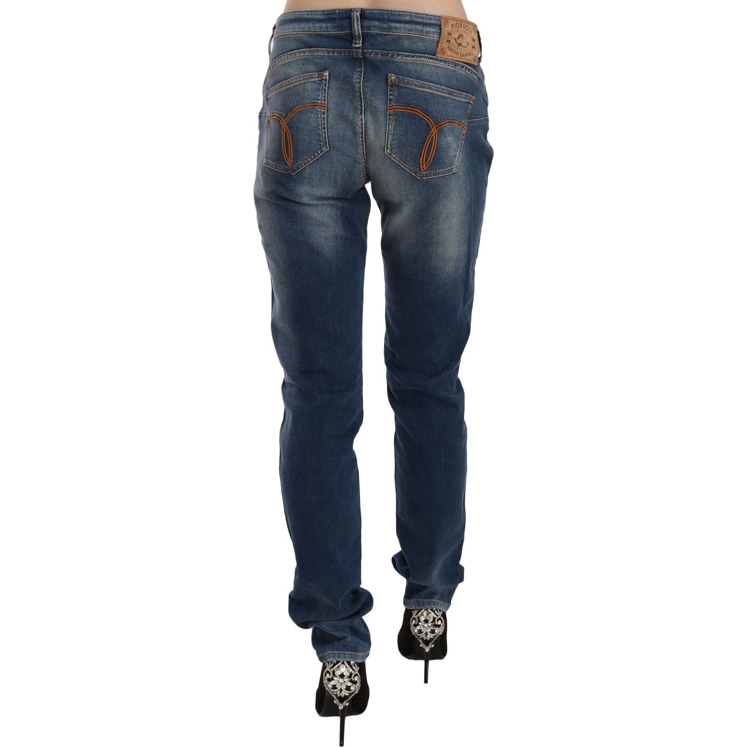 Fiorucci Blue Washed Mid Waist Slim Fit Denim Jeans