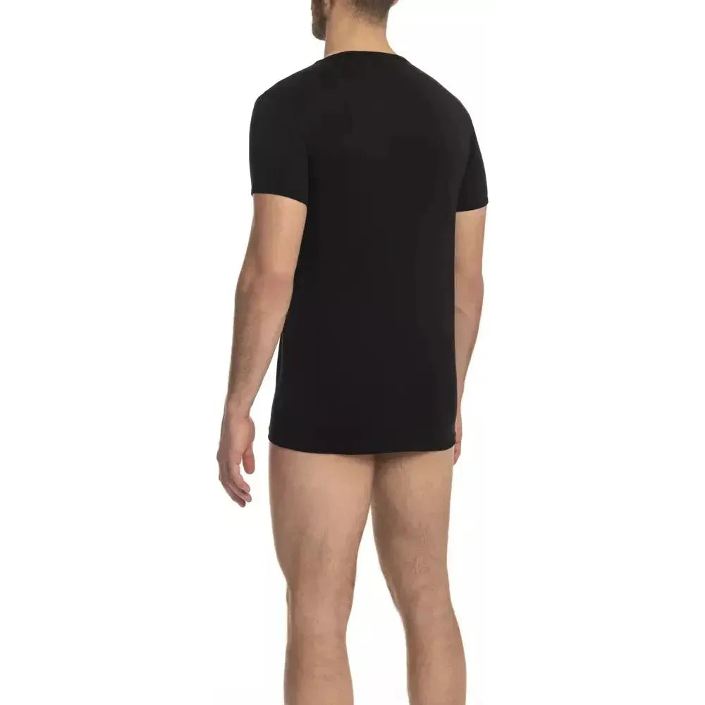 Cavalli Class Black Cotton Men's V-Neck T-Shirt