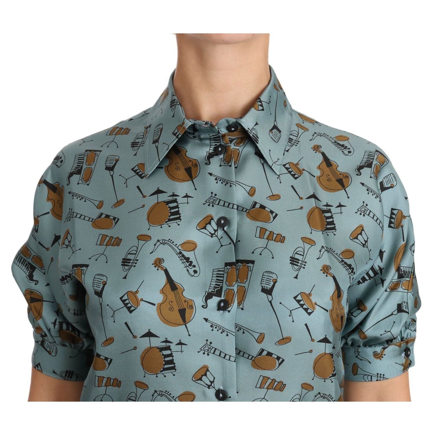 Dolce & Gabbana Multicolor Musical Instruments Silk Short sleeve Shirt