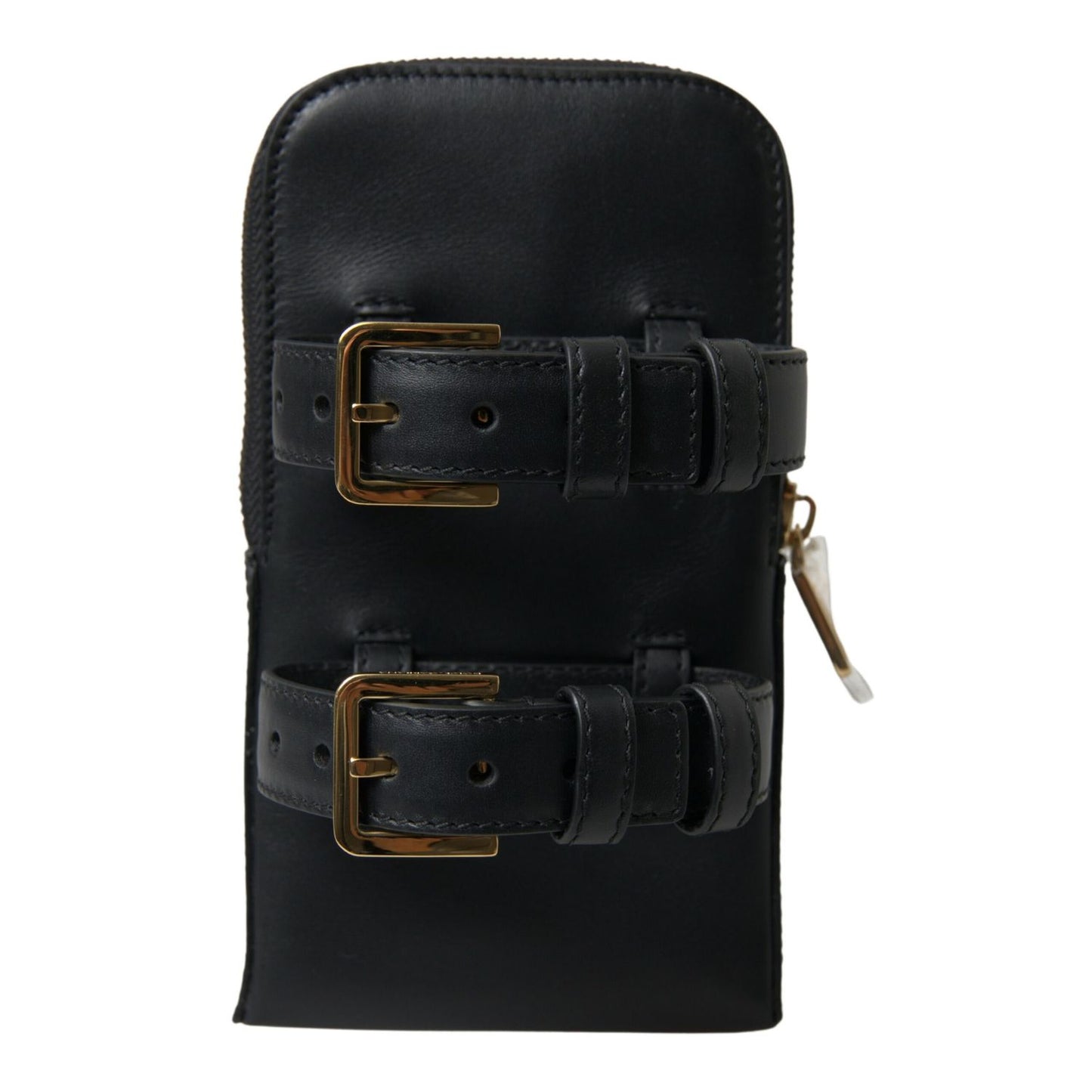 Dolce & Gabbana Black Leather Men Purse Double Belt Strap Bracelet Bag Dolce & Gabbana