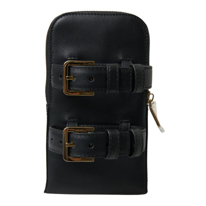 Dolce & Gabbana Black Leather Men Purse Double Belt Strap Bracelet Bag Dolce & Gabbana