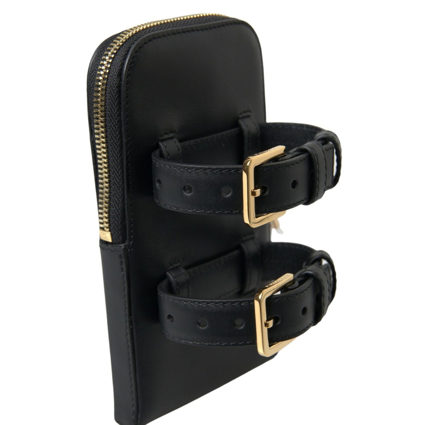 Dolce & Gabbana Black Leather Men Purse Double Belt Strap Bracelet Bag Dolce & Gabbana