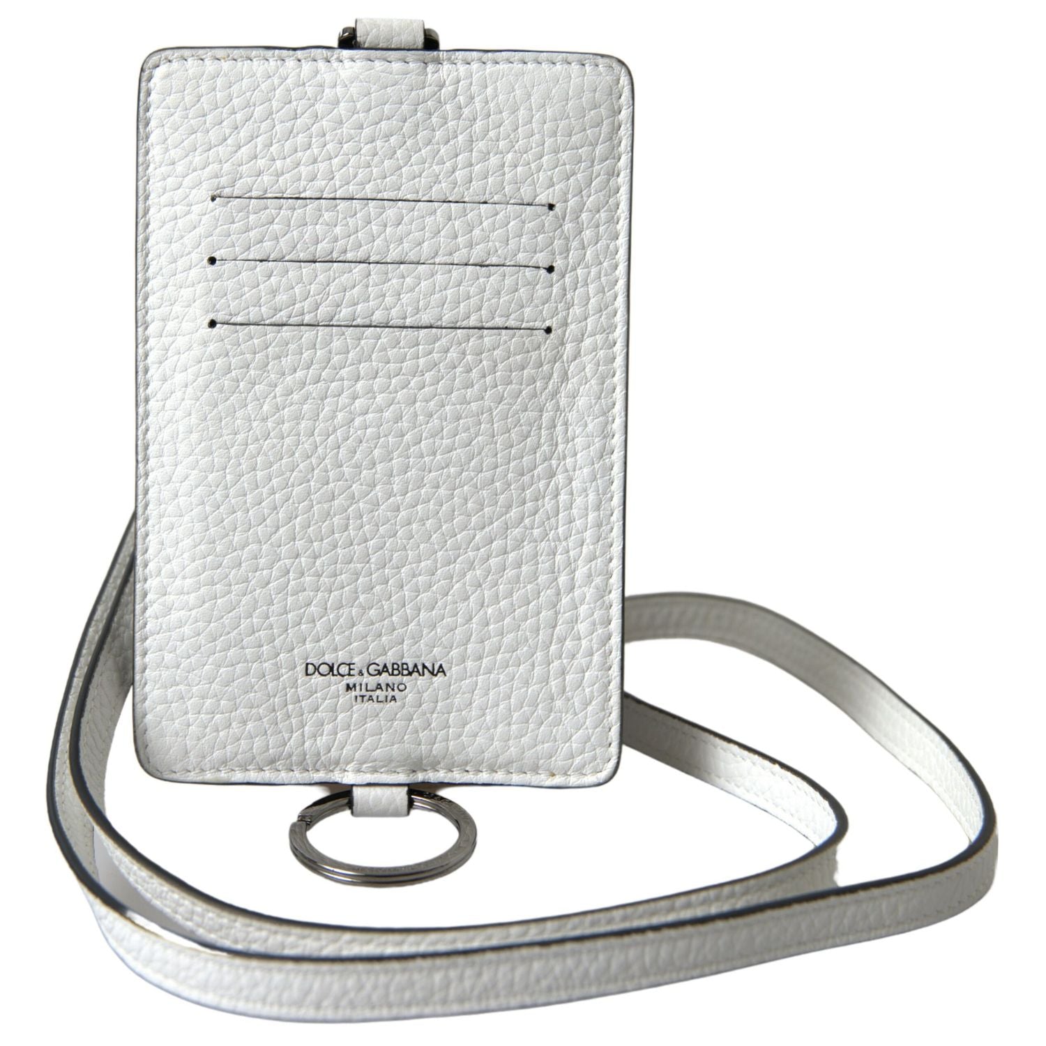 Dolce & Gabbana White Leather Lanyard Logo Card Holder Men Wallet