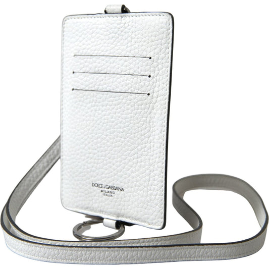 Dolce & Gabbana Elegant White Leather Cardholder Lanyard Dolce & Gabbana Lavender
