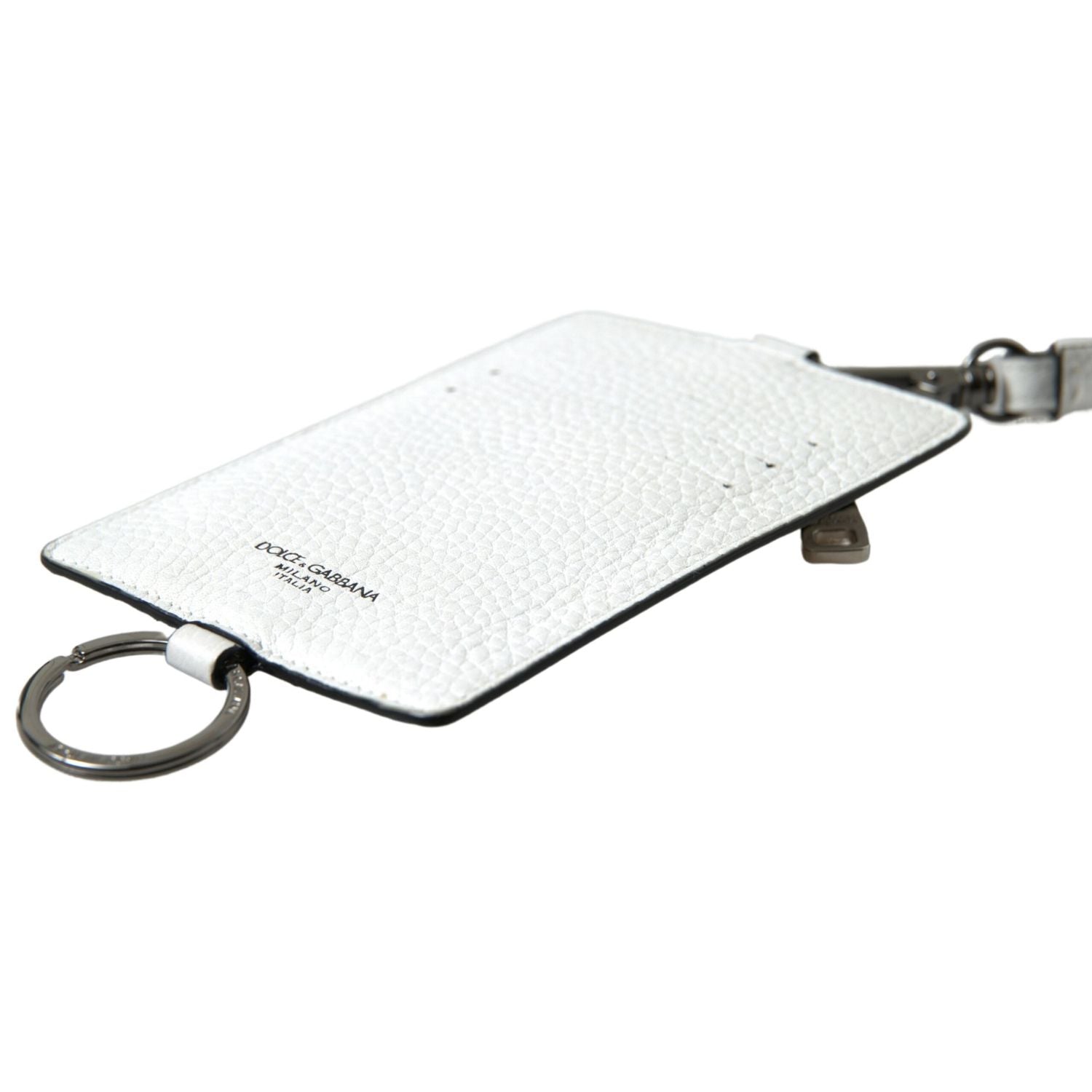 Dolce & Gabbana White Leather Lanyard Logo Card Holder Men Wallet