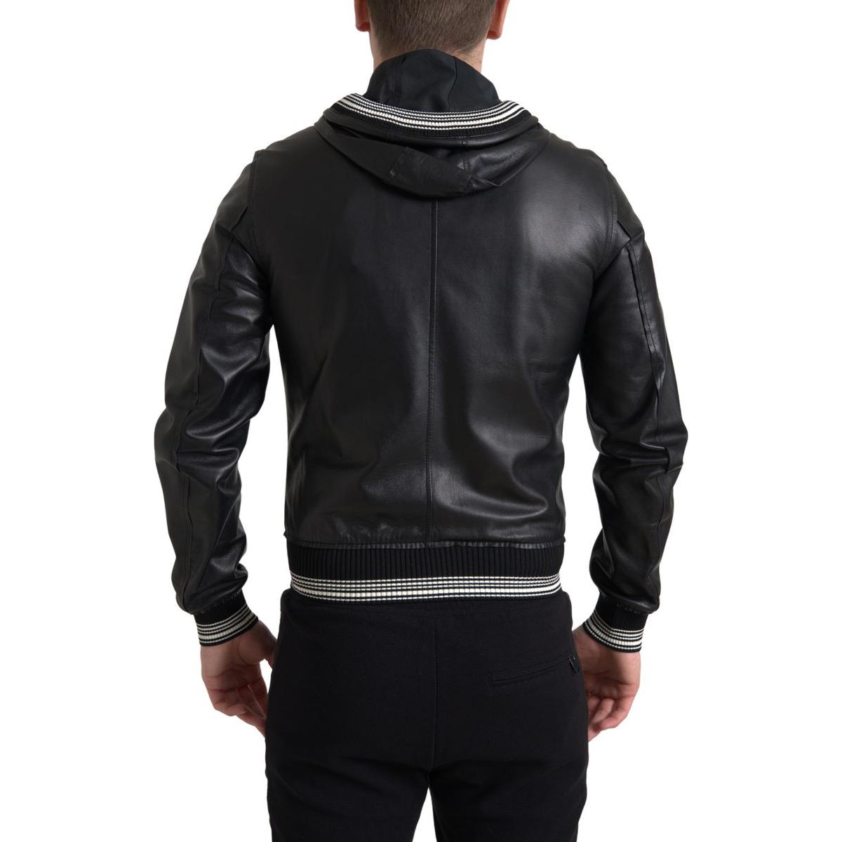 Dolce & Gabbana Elegant Black Leather Bomber Jacket Dolce & Gabbana