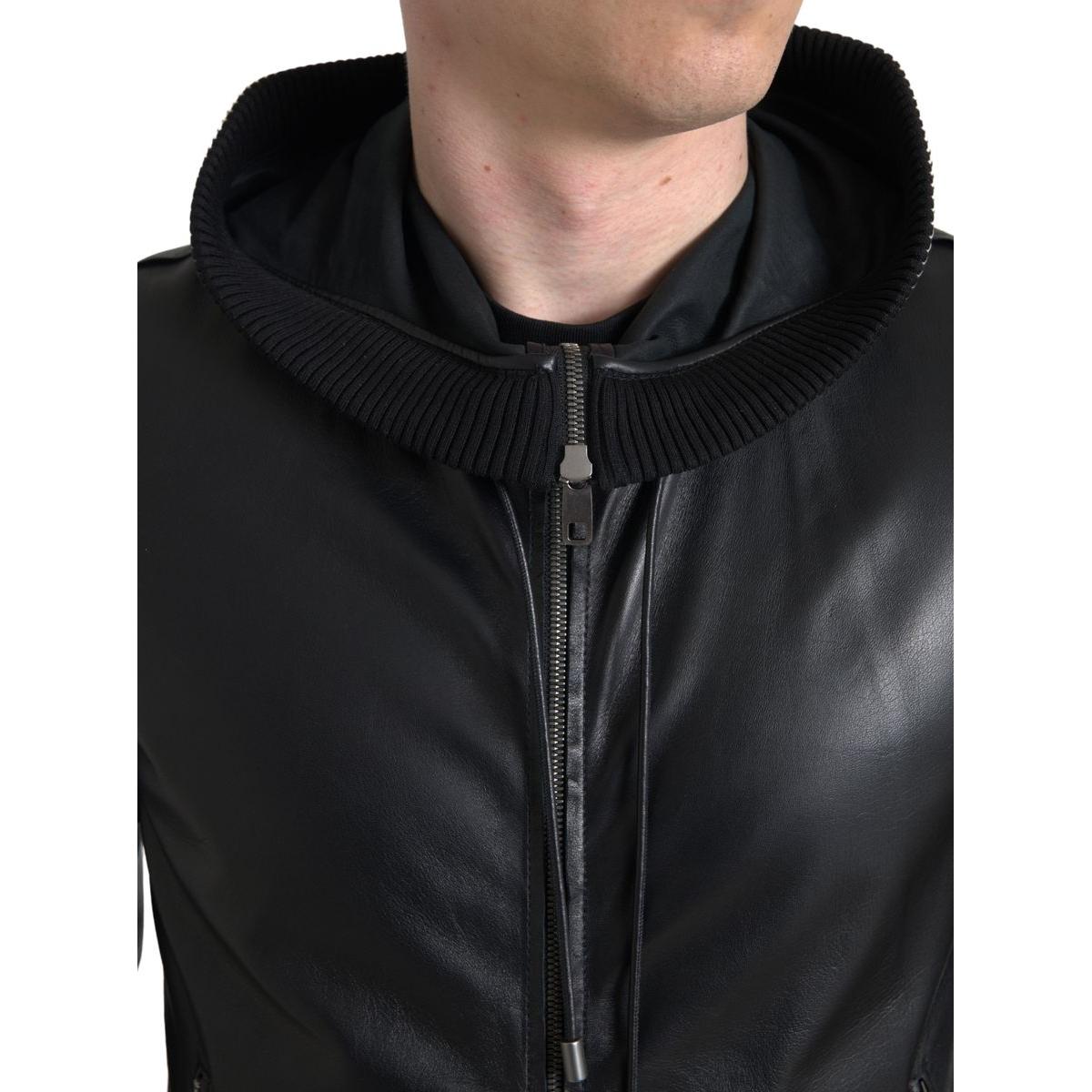 Dolce & Gabbana Elegant Black Leather Bomber Jacket Dolce & Gabbana