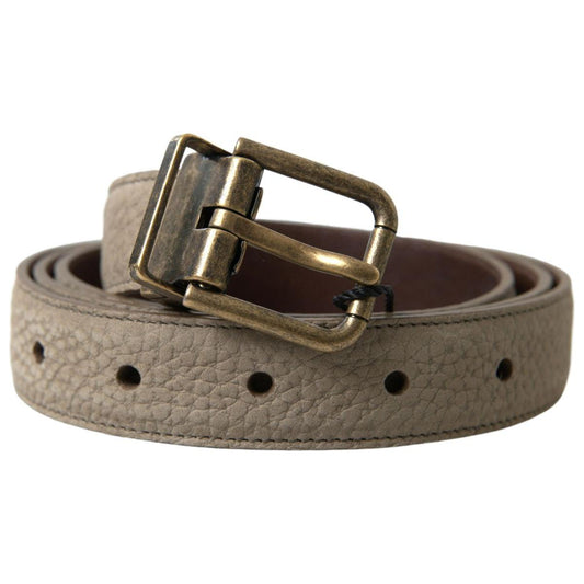 Dolce & Gabbana Elegant Beige Leather Belt with Metal Buckle Dolce & Gabbana