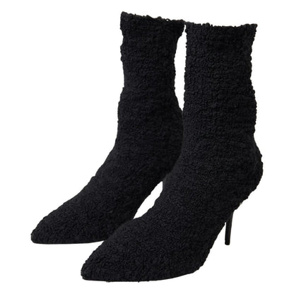 Dolce & Gabbana Black Stiletto Heels Mid Calf Boots 1728,67345645728,Black,Boots - Shoes,Boots - Women - Shoes,Dolce & Gabbana,EU38.5/US8,High Heel - Boots - Shoes,Material: Virgin Wool,New with tags,Shoes,Women,Women - Shoes