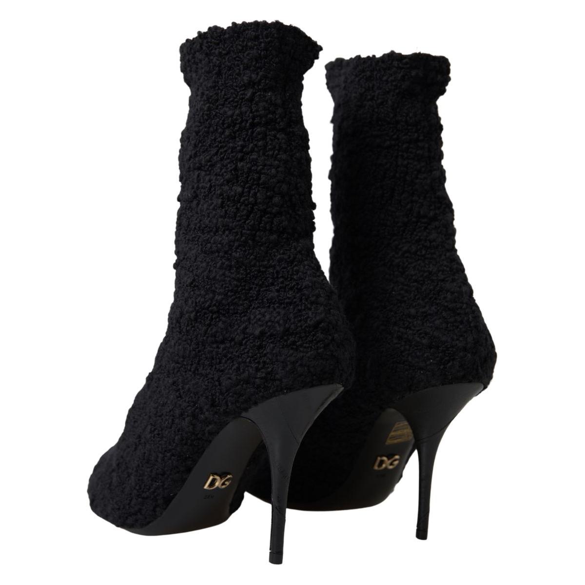 Dolce & Gabbana Black Stiletto Heels Mid Calf Boots 1728,67345645728,Black,Boots - Shoes,Boots - Women - Shoes,Dolce & Gabbana,EU38.5/US8,High Heel - Boots - Shoes,Material: Virgin Wool,New with tags,Shoes,Women,Women - Shoes