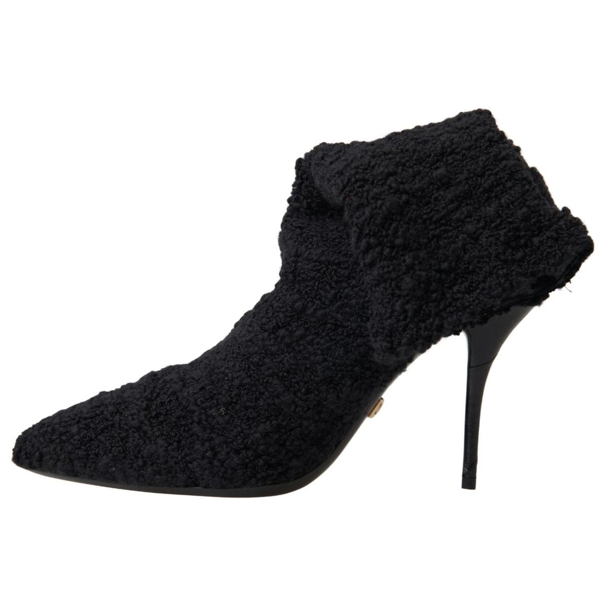 Dolce & Gabbana Black Stiletto Heels Mid Calf Boots 1728,67345645728,Black,Boots - Shoes,Boots - Women - Shoes,Dolce & Gabbana,EU38.5/US8,High Heel - Boots - Shoes,Material: Virgin Wool,New with tags,Shoes,Women,Women - Shoes
