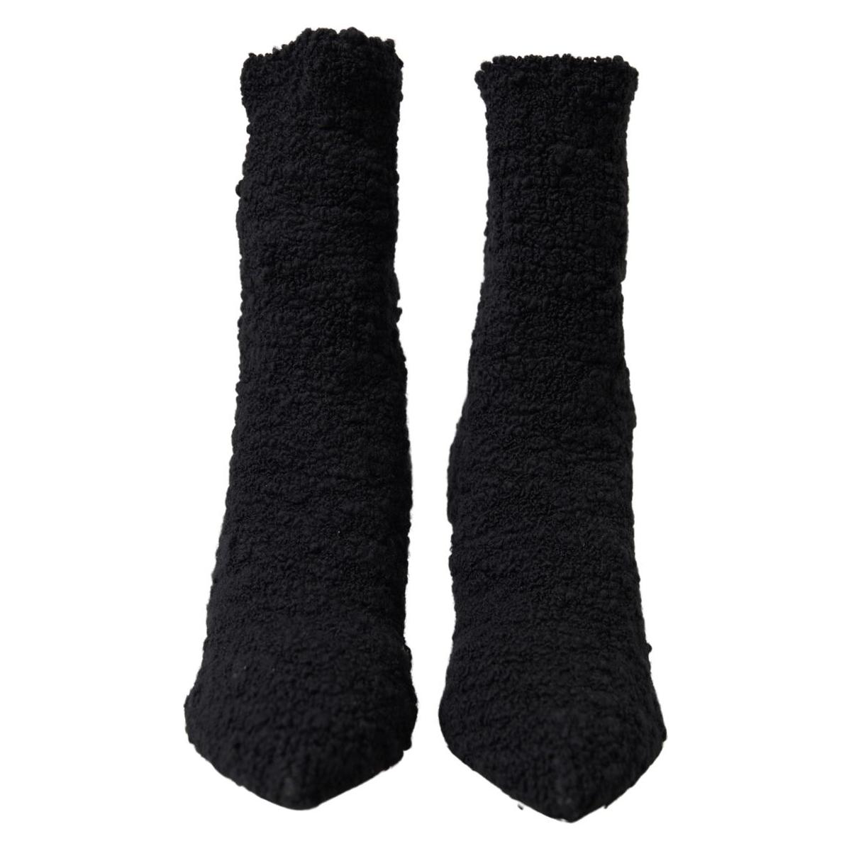 Dolce & Gabbana Black Stiletto Heels Mid Calf Boots 1728,67345645728,Black,Boots - Shoes,Boots - Women - Shoes,Dolce & Gabbana,EU38.5/US8,High Heel - Boots - Shoes,Material: Virgin Wool,New with tags,Shoes,Women,Women - Shoes