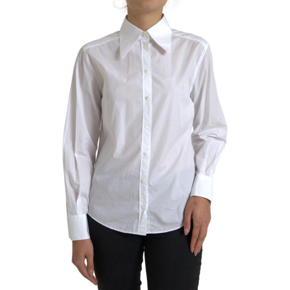 Dolce & Gabbana Elegant White Cotton Collared Top Dolce & Gabbana