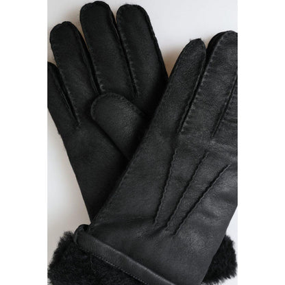 Dolce & Gabbana Black Leather Fur Short Hands Mitten Men Gloves
