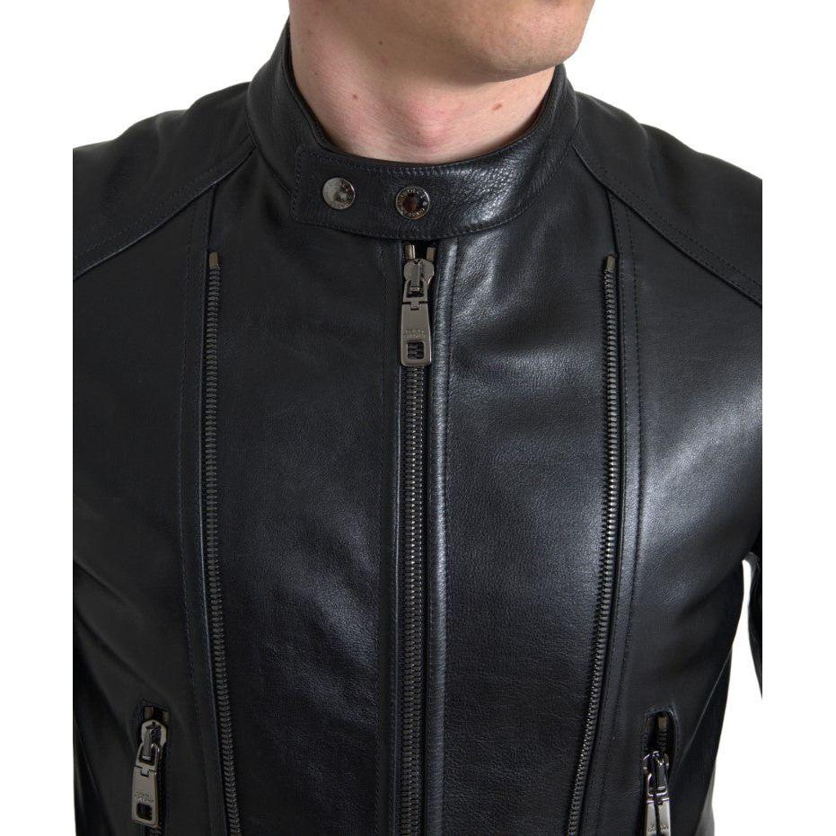 Dolce & Gabbana Sleek Black Leather Biker Jacket Dolce & Gabbana