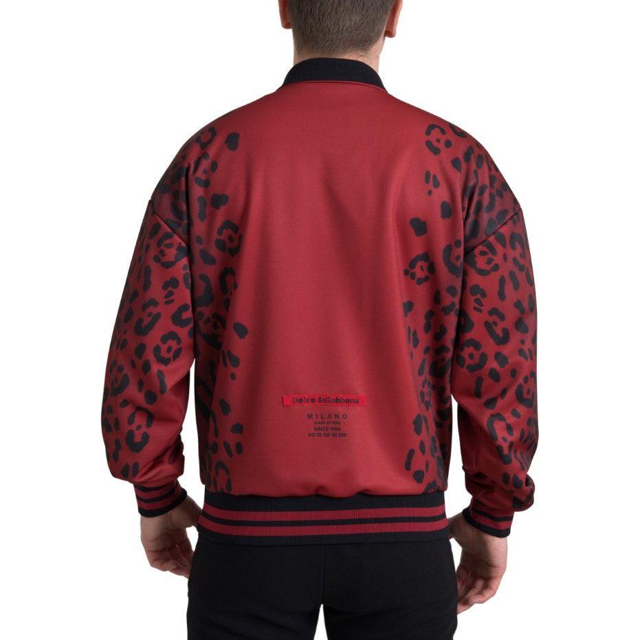 Dolce & Gabbana Red Leopard Polyester Bomber Full Zip  Jacket