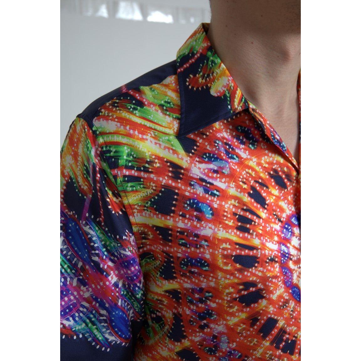 Dolce & Gabbana Multicolor Luminarie Print Men Shirt Silk