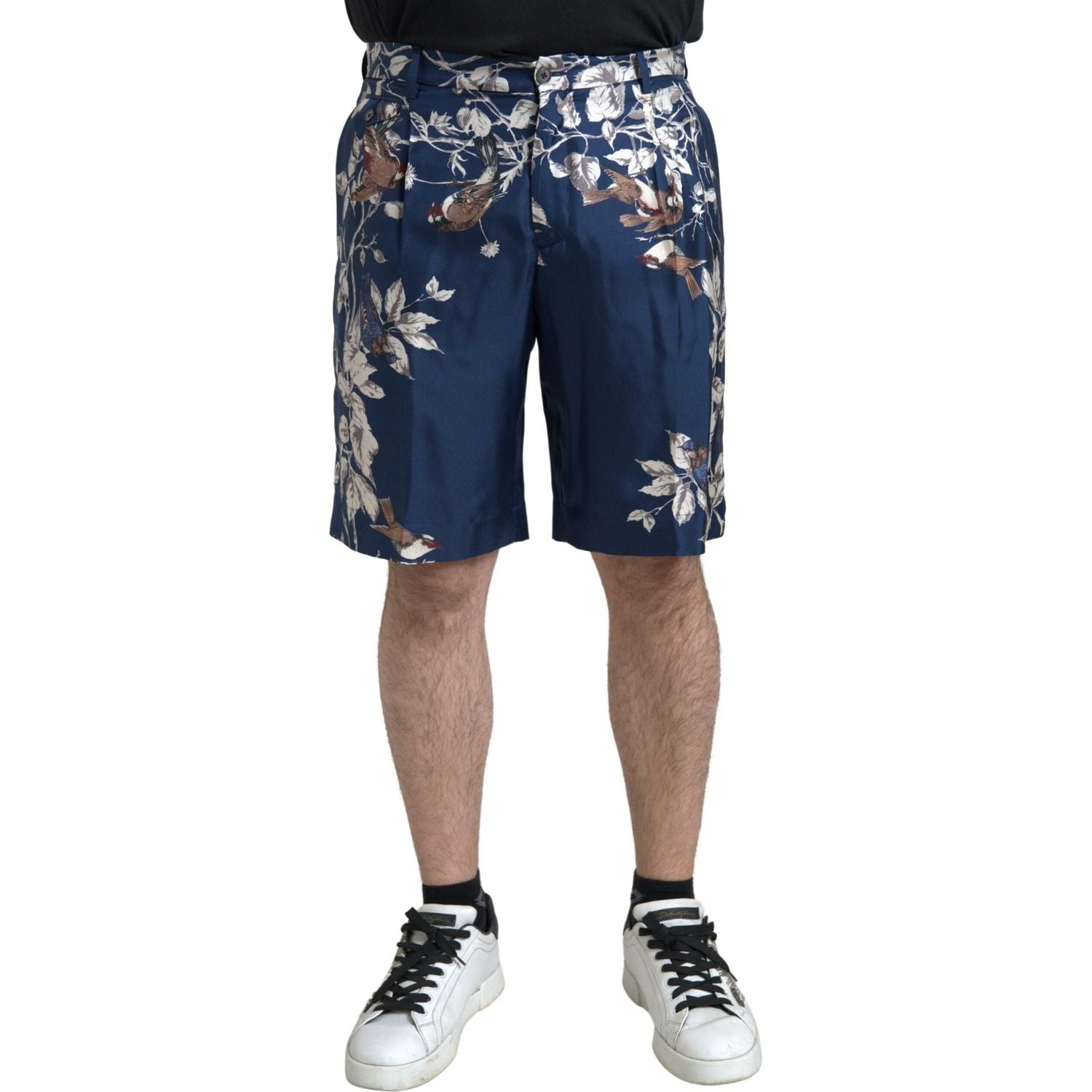 Dolce & Gabbana Blue Floral Print Silk Men Bermuda Shorts