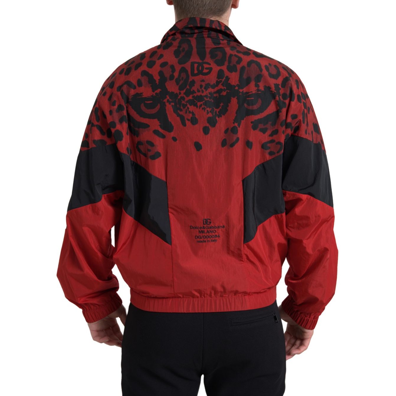 Dolce & Gabbana Red Leopard Nylon Full Zip Sweater