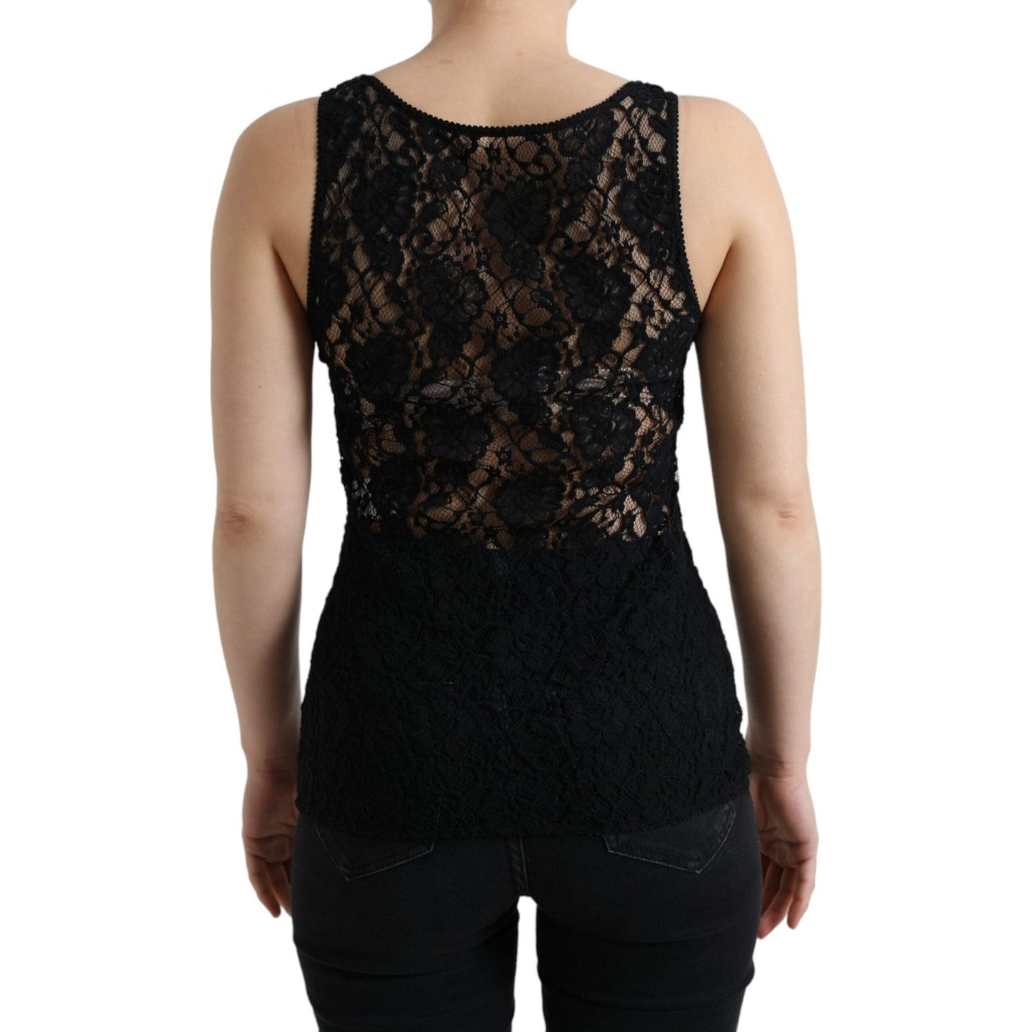 Dolce & Gabbana Elegant Lace Tank Top with Logo Stripe Dolce & Gabbana