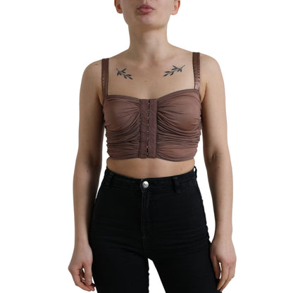Dolce & Gabbana Brown Viscose Bustier Sleeveless Cropped Top