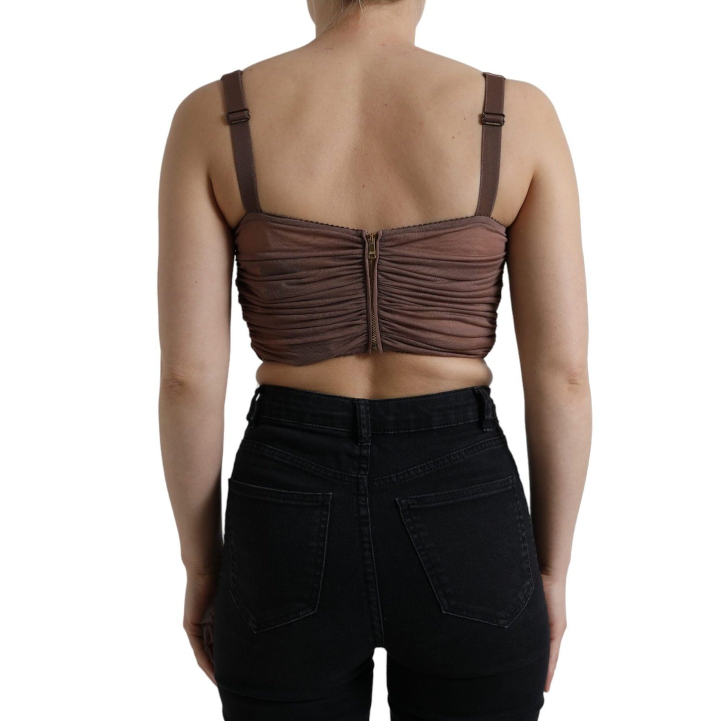 Dolce & Gabbana Brown Viscose Bustier Sleeveless Cropped Top