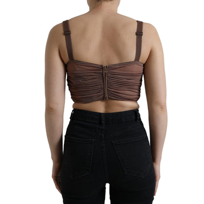 Dolce & Gabbana Brown Viscose Bustier Sleeveless Cropped Top
