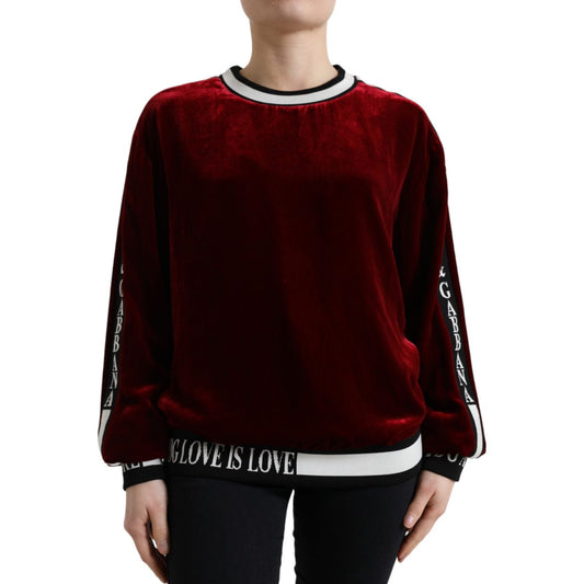 Dolce & Gabbana Bordeaux Velvet Crew Neck Pullover Sweater