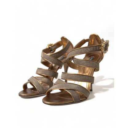 Dolce & Gabbana Bronze Crystal Strap Heels Sandals Shoes Dolce & Gabbana